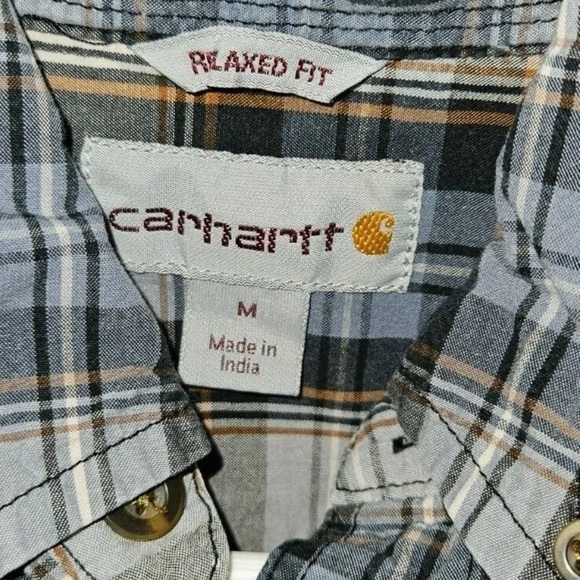 Carhartt Mens Medium Plaid Flannel Short Sleeve Shirt Blue Size M - Picture 2 of 3